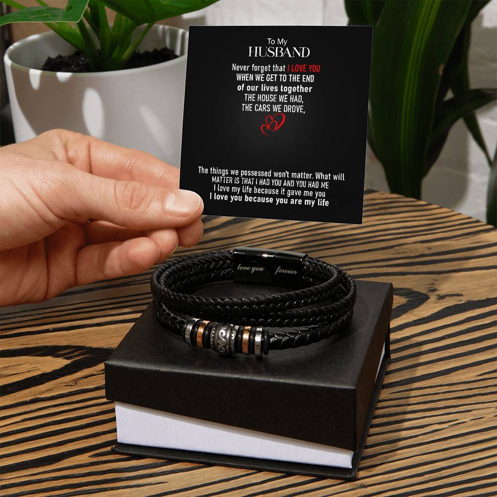 To My Husband | I Love You, Because You Are My Life - Men's "Love You Forever" Bracelet