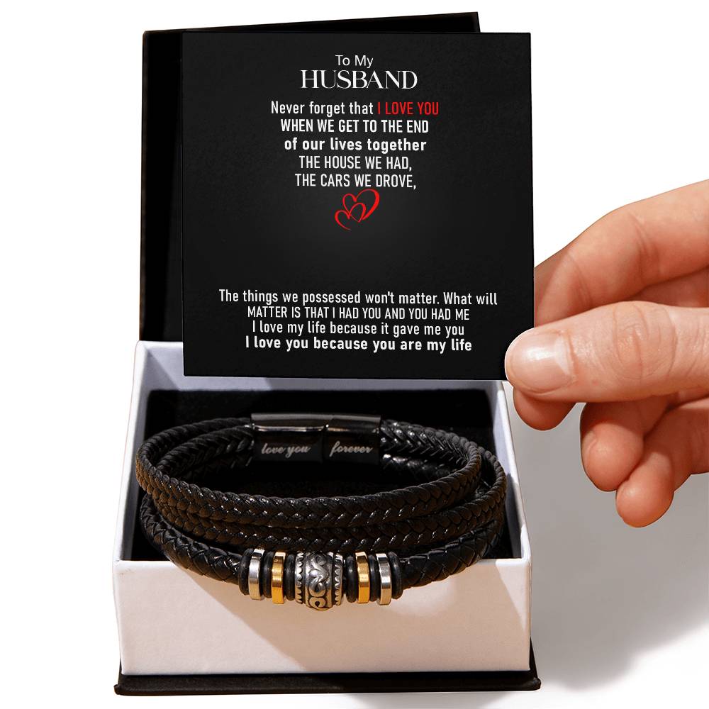 To My Husband | I Love You, Because You Are My Life - Men's "Love You Forever" Bracelet