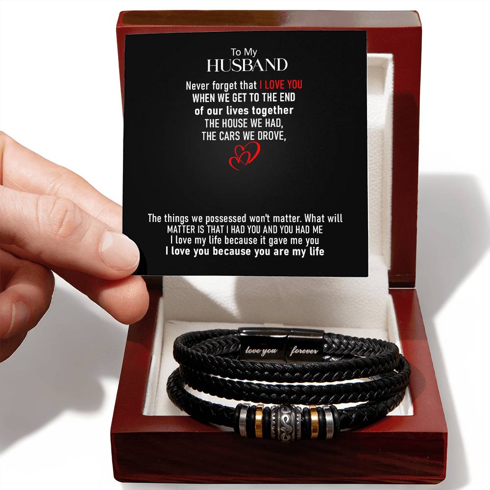 To My Husband | I Love You, Because You Are My Life - Men's "Love You Forever" Bracelet